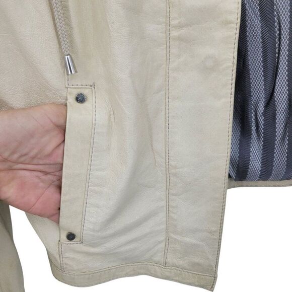90s Vintage Ruffle Collar Buttery Leather Jacket Coat XS Cream Boho Feminine - Picture 6 of 16